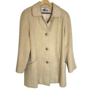VTG Leslie Fay Wool Blend Peter Pan Collar Beige Mid Length Coat Women 14
